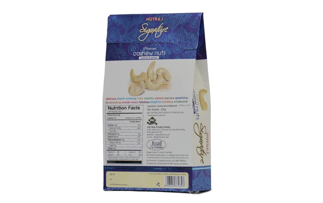 Nutraj Signature Premium Cashew Nuts, Roasted & Salted   Box  200 grams